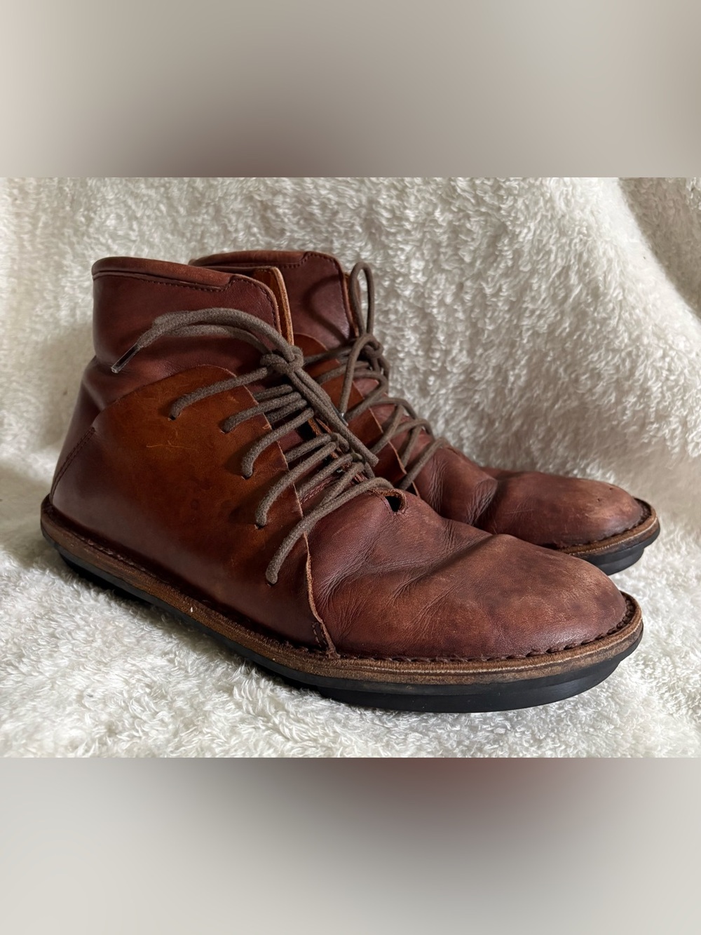 Unisex Trippen Nomad Lace Up Boots EU 43 US 10 Brown Leather Boho Shoes Germany